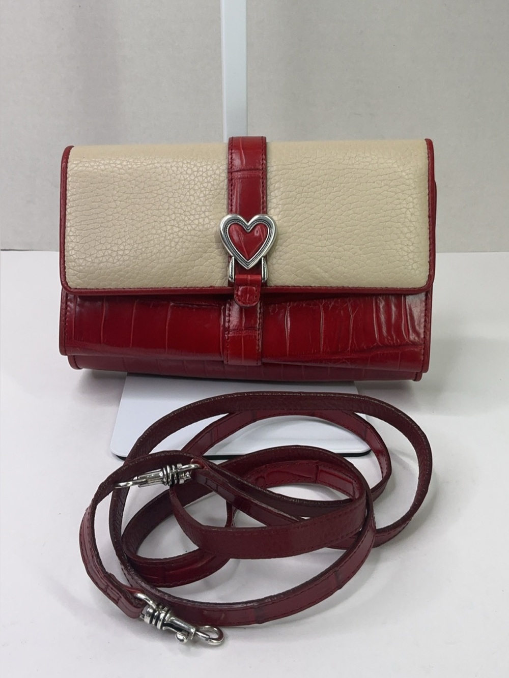 Brighton two-tone leather crossbody organizer bag